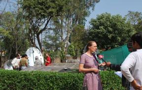 Heike Heodth being interviewed by TV channel